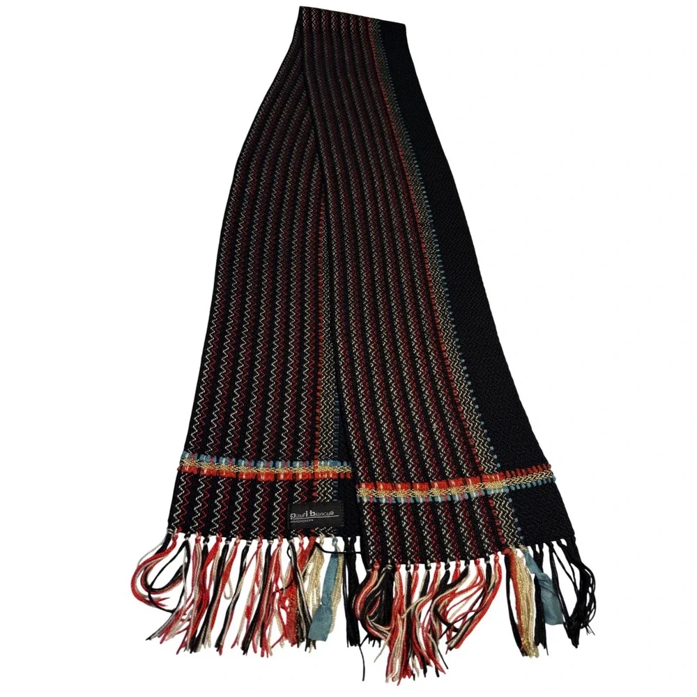 Paul Bianculli Handwoven Scarf  Multi color Striped‎ Fringe Artisan vintage